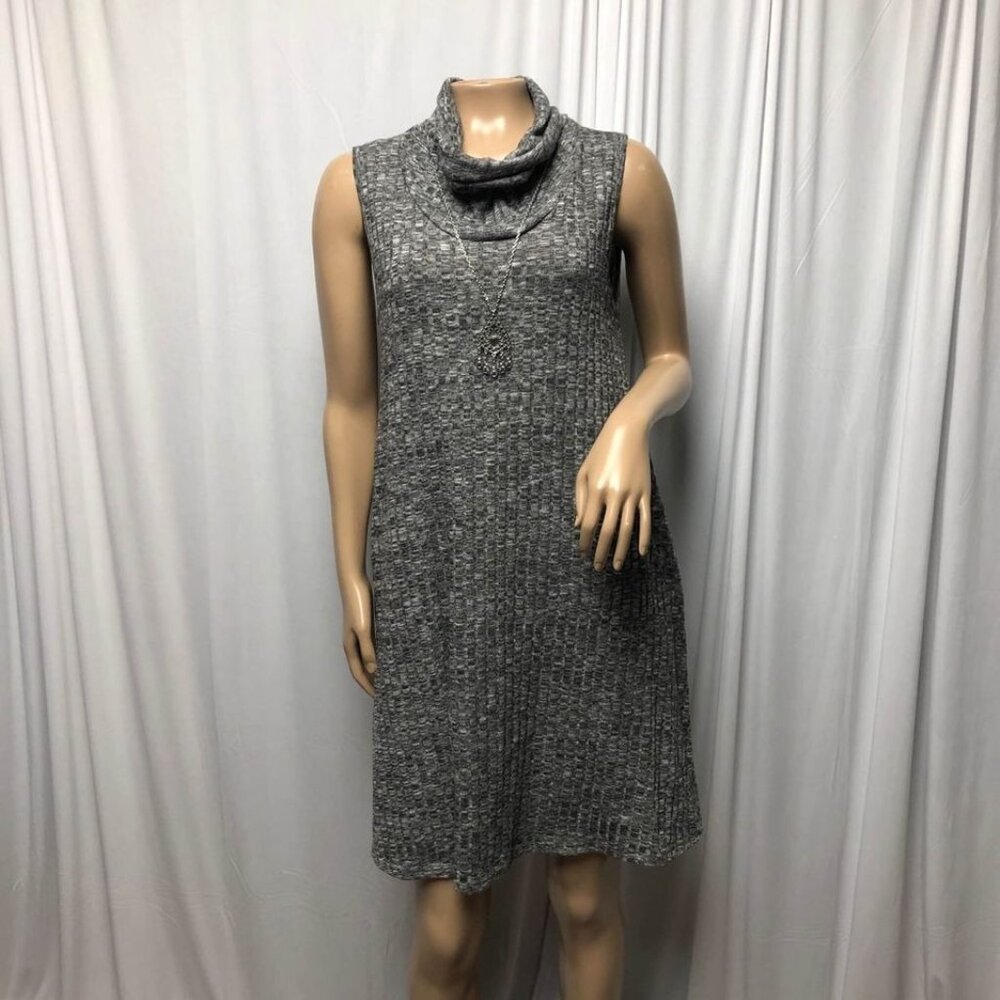Vine and Love Dress Womens Sz Medium Sleeveless Cowl Neck Knit Gray Black Comfy